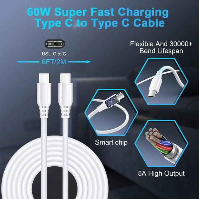 Alt view image 4 of 7 - 45W Super Fast Charger Samsung Galaxy S26 Ultra USB-C Charging Block with Type C Android Charger Cable for Samsung Galaxy S26 Plus/S25 Ultra/S25/S24/S23/S22/S21/S20/A37/A17/A16/A15/iPhone 17e/17/16/15