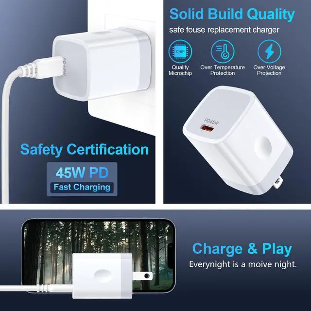 Alt view image 5 of 7 - 45W Super Fast Charger Samsung Galaxy S26 Ultra USB-C Charging Block with Type C Android Charger Cable for Samsung Galaxy S26 Plus/S25 Ultra/S25/S24/S23/S22/S21/S20/A37/A17/A16/A15/iPhone 17e/17/16/15