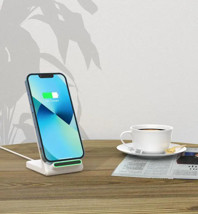 Alt view image 5 of 6 - Fast Wireless Charger (Stand), 15W Fast Charging Stand with Adapter for Samsung Galaxy S25/S25+/S25 Ultra/S24/S23/S22/S21, for iPhone 17/16/15/14/13/12/11/XR, for Pixel 9/8/7, and More. (White)