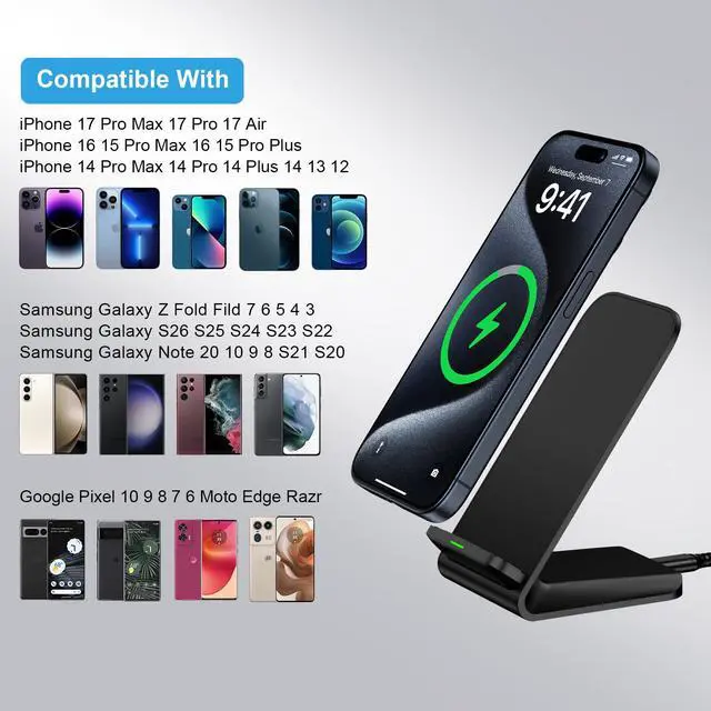 Alt view image 7 of 7 - Wireless Charger for Samsung Galaxy S26 Ultra,15W Fast Wireless Charging Station Android Phone Charger Stand for Samsung Galaxy S26 Ultra S26 Plus S26 S25 S24 S23 S22 S21 S20 S10,iPhone,Google