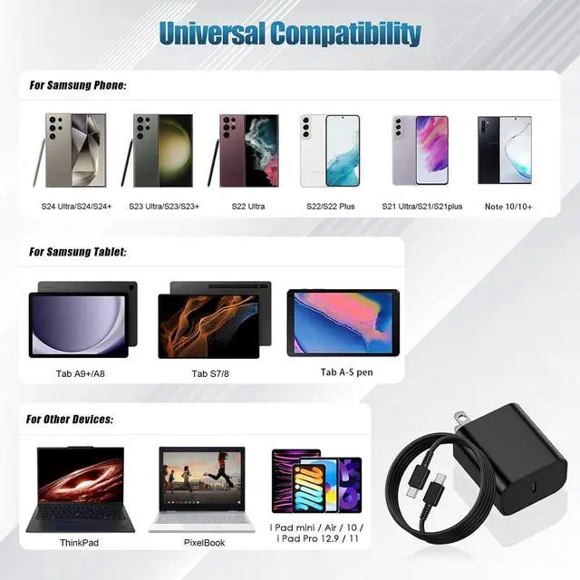 Alt view image 2 of 5 - USB-C Fast Phone Charger for Samsung Galaxy A17 A16 A15 A14, A36 A35 A32, A56 A55 A54 A53, S25 S24 S23, 6.6FT USB-C Cable, 45W Power Adapter USB C Android Phone Charger