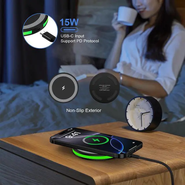 Alt view image 5 of 7 - Samsung S26 Ultra Wireless Charger Fast Charging Pad 15W for Galaxy S26+ S25 Ultra FE S25+ Z Fold Flip7 S24 Ultra S24+ S23,Pixel 10Pro Fold/XL/9a 8, Android Wireless Charger Station with QC3.0 Adapter
