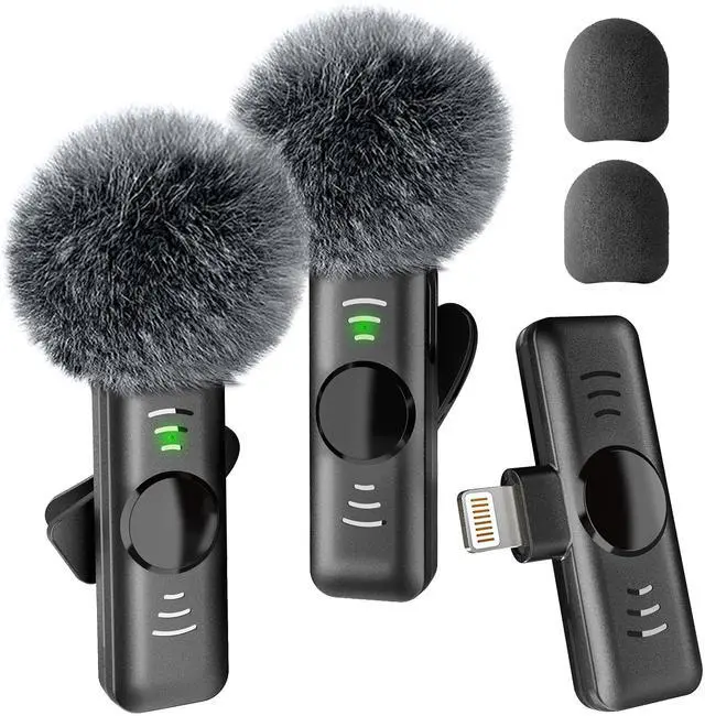 Main image of Wireless Lavalier Microphone for iPhone iPad (Lightning) - 2 Pack Mini Lapel Mic with Noise Reduction for Video Recording TikTok YouTube Vlog Interview Professional Plug & Play Clip on Mic