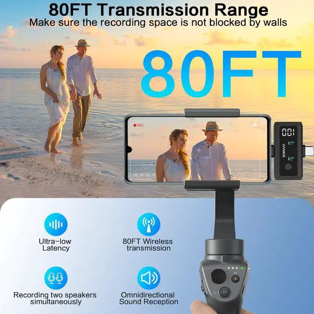 Alt view image 4 of 7 - 3 in 1 Wireless Microphone for iPhone, Android, Camera,Wireless Lavalier Microphone, Noise Cancellation with 45 Hours Transmitter Digital Display Charging Case for Video Recording, Streaming