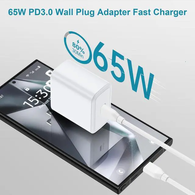 Alt view image 3 of 6 - 65W Super Fast Wall Charger,USB Charger Fast Charging for Samsung Galaxy S26 Ultra S25 FE S25 Ultra S24 S23 A16 A56 A36;USB C Block with 6FT C to C Cable for iPad iPhone 17 Pro Max 16 Pro 15,White