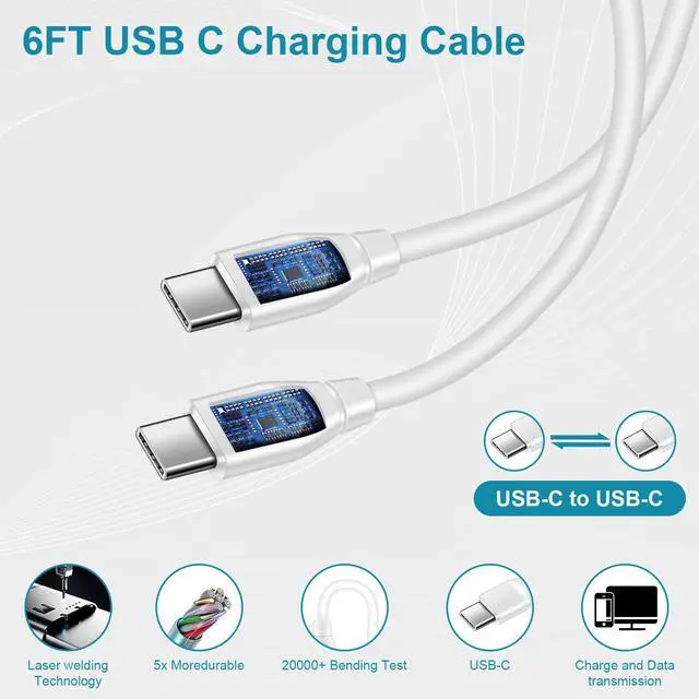 Alt view image 4 of 6 - 65W Super Fast Wall Charger,USB Charger Fast Charging for Samsung Galaxy S26 Ultra S25 FE S25 Ultra S24 S23 A16 A56 A36;USB C Block with 6FT C to C Cable for iPad iPhone 17 Pro Max 16 Pro 15,White