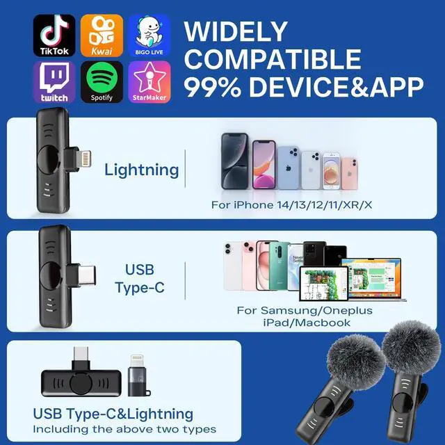Alt view image 5 of 7 - Wireless Lavalier Microphone for iPhone iPad (Lightning) - 2 Pack Mini Lapel Mic with Noise Reduction for Video Recording TikTok YouTube Vlog Interview Professional Plug & Play Clip on Mic