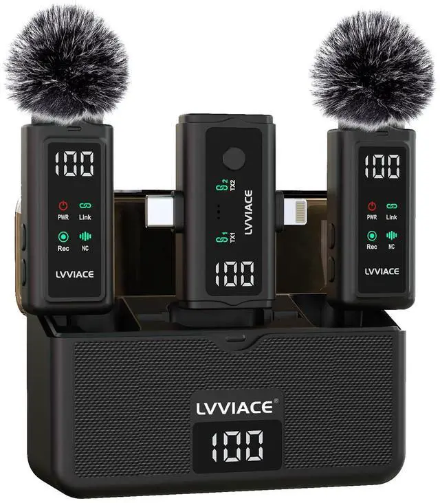 Main image of 3 in 1 Wireless Microphone for iPhone, Android, Camera,Wireless Lavalier Microphone, Noise Cancellation with 45 Hours Transmitter Digital Display Charging Case for Video Recording, Streaming