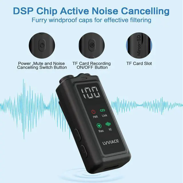 Alt view image 5 of 7 - 3 in 1 Wireless Microphone for iPhone, Android, Camera,Wireless Lavalier Microphone, Noise Cancellation with 45 Hours Transmitter Digital Display Charging Case for Video Recording, Streaming