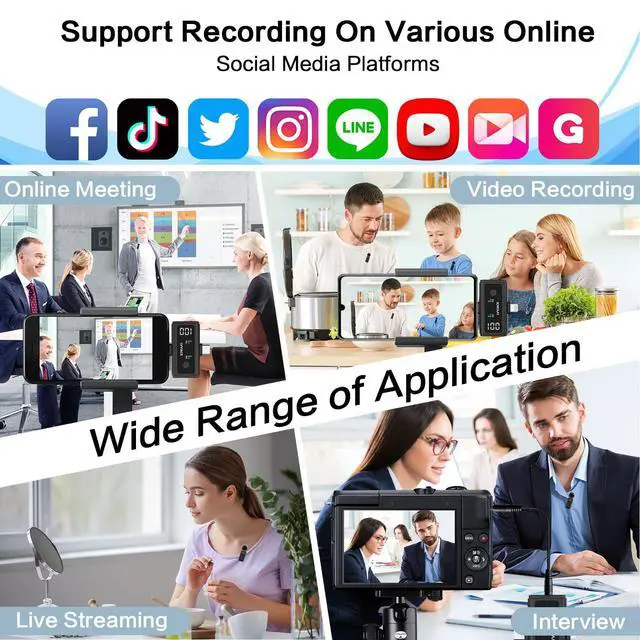 Alt view image 7 of 7 - 3 in 1 Wireless Microphone for iPhone, Android, Camera,Wireless Lavalier Microphone, Noise Cancellation with 45 Hours Transmitter Digital Display Charging Case for Video Recording, Streaming