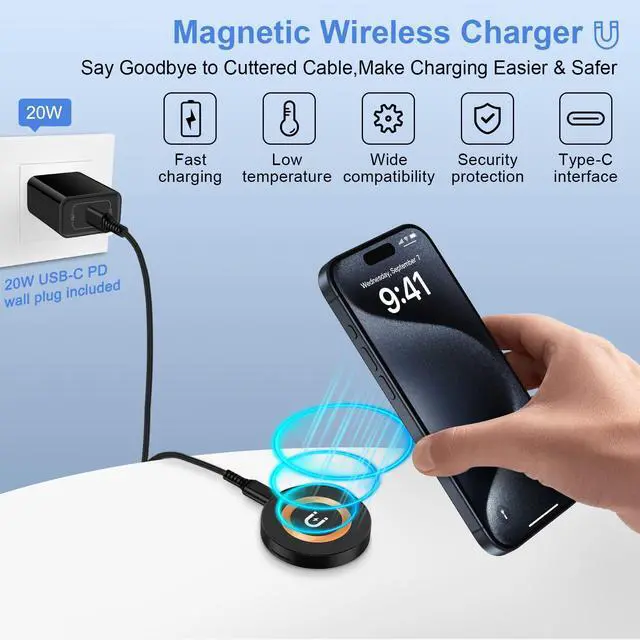 Alt view image 3 of 7 - Samsung S25 FE Magsafe Magnetic Charger Pad Wireless Charger for Samsung Galaxy S25 Ultra S24 S23 FE S22, Magnetic Charger Stand Fast Charging for iPhone 17 Air/17/16 Pro Max, 20W Type-C PD Adapter