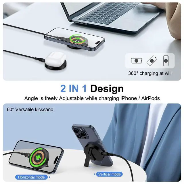 Alt view image 2 of 7 - Samsung S25 FE Magsafe Magnetic Charger Pad Wireless Charger for Samsung Galaxy S25 Ultra S24 S23 FE S22, Magnetic Charger Stand Fast Charging for iPhone 17 Air/17/16 Pro Max, 20W Type-C PD Adapter