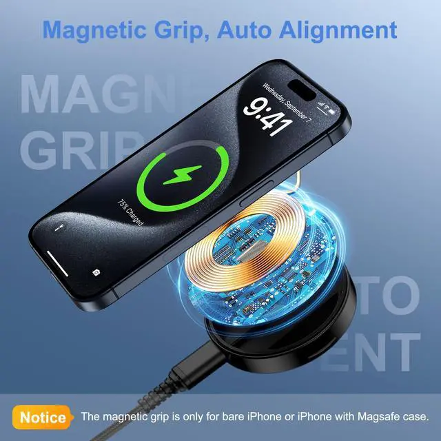 Alt view image 4 of 7 - Samsung S25 FE Magsafe Magnetic Charger Pad Wireless Charger for Samsung Galaxy S25 Ultra S24 S23 FE S22, Magnetic Charger Stand Fast Charging for iPhone 17 Air/17/16 Pro Max, 20W Type-C PD Adapter