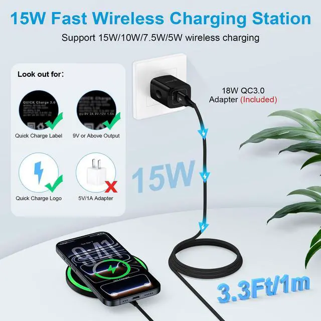 Alt view image 3 of 6 - Wireless Samsung Phone Charger Station 15W with QC Adapter for Galaxy S26/S25/S24,Android Wireless Charger Fast Charging Pad for Motorola Edge/Razr 2025 2024,Moto G Stylus/Power 2025,Razr 60 50 Ultra