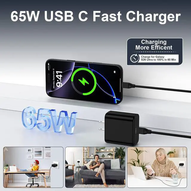 Alt view image 4 of 7 - 65W Super Fast Charger Type C for Samsung Galaxy S26 Ultra S26+ S26 S25 FE S25 Ultra S24 S23 S22 S21 A57 A56 A37 A36 A17 A16 A15 A14 5G, USB C Power Adapter Fast Charging Block Android Phone Charger