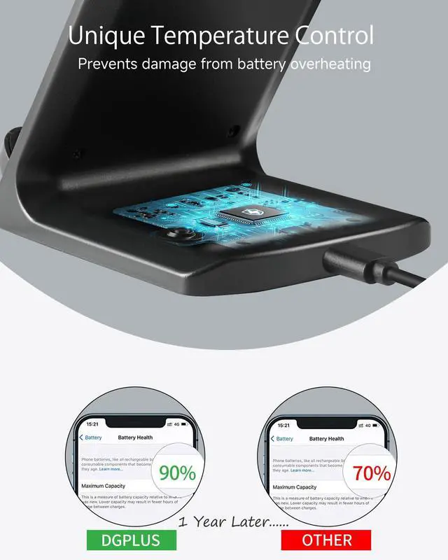Alt view image 3 of 6 - Wireless Phone Charger, 15W Fast Qi Wireless Charge Stand for iPhone 17 Pro Max 16 15 14 13 12 Plus 11 Samsung Galaxy S26 Ultra Z Note Pixel 10 (Classic Black)