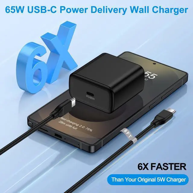 Alt view image 2 of 7 - 65W Super Samsung Galaxy S26 Ultra Fast Charger for Galaxy S26 Plus S26 Ultra S26 S25 S24 S23 S22 S21 S20 S10 A55 A54 A53 A17 A16 A15 A14 A13&60W 6FT Samsung Fast Charging Cord Android Phone Charger