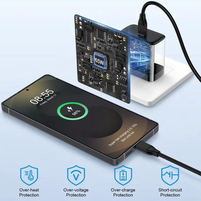 Alt view image 5 of 7 - 65W Super Samsung Galaxy S26 Ultra Fast Charger for Galaxy S26 Plus S26 Ultra S26 S25 S24 S23 S22 S21 S20 S10 A55 A54 A53 A17 A16 A15 A14 A13&60W 6FT Samsung Fast Charging Cord Android Phone Charger