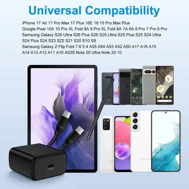 Alt view image 7 of 7 - 65W Super Samsung Galaxy S26 Ultra Fast Charger for Galaxy S26 Plus S26 Ultra S26 S25 S24 S23 S22 S21 S20 S10 A55 A54 A53 A17 A16 A15 A14 A13&60W 6FT Samsung Fast Charging Cord Android Phone Charger