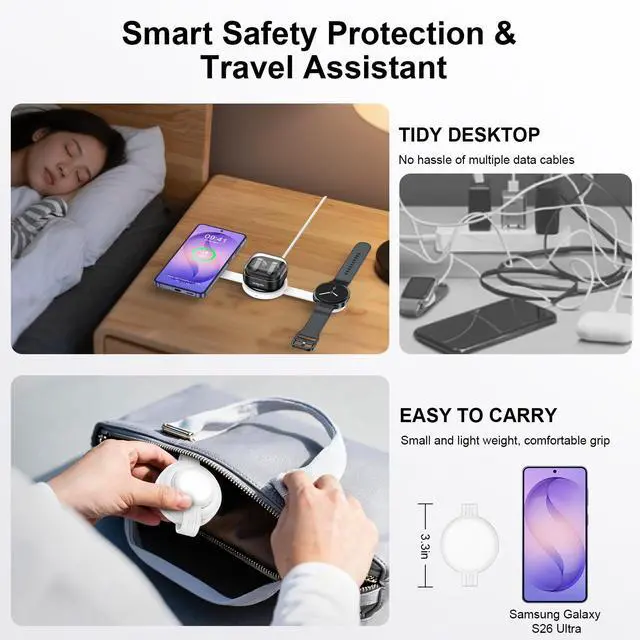 Alt view image 5 of 7 - Galaxy S26 3 in 1 Wireless Charger Station, Foldable Fast Charging Pad for Samsung S25 Ultra S24, Wire Less Charging Galaxy Watch8/7 Buds4, Travel Charger for Samsung Multi Devices Cargador Inalmbrico