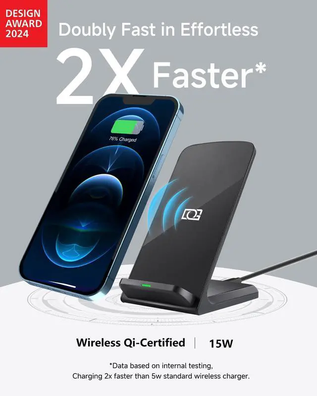 Alt view image 2 of 6 - Wireless Phone Charger, 15W Fast Qi Wireless Charge Stand for iPhone 17 Pro Max 16 15 14 13 12 Plus 11 Samsung Galaxy S26 Ultra Z Note Pixel 10 (Classic Black)