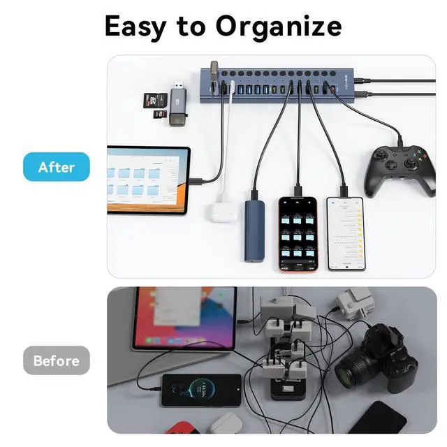 Alt view image 6 of 7 - Powered USB 3.2 Hub, ACASIS 16 Ports USB 3.2 Hub(8 USB-A 3.2 Ports+8 USB-C 3.2 Ports), Aluminum USB Hub Powered with 96W Power Adapter, USB Hub for PC/Laptop, Computer, Flash Drive, Printer, Camera