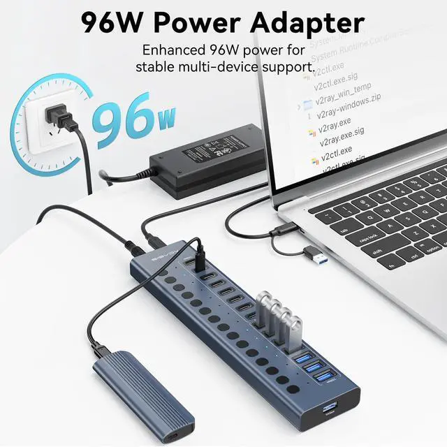 Alt view image 3 of 7 - Powered USB 3.2 Hub, ACASIS 16 Ports USB 3.2 Hub(8 USB-A 3.2 Ports+8 USB-C 3.2 Ports), Aluminum USB Hub Powered with 96W Power Adapter, USB Hub for PC/Laptop, Computer, Flash Drive, Printer, Camera