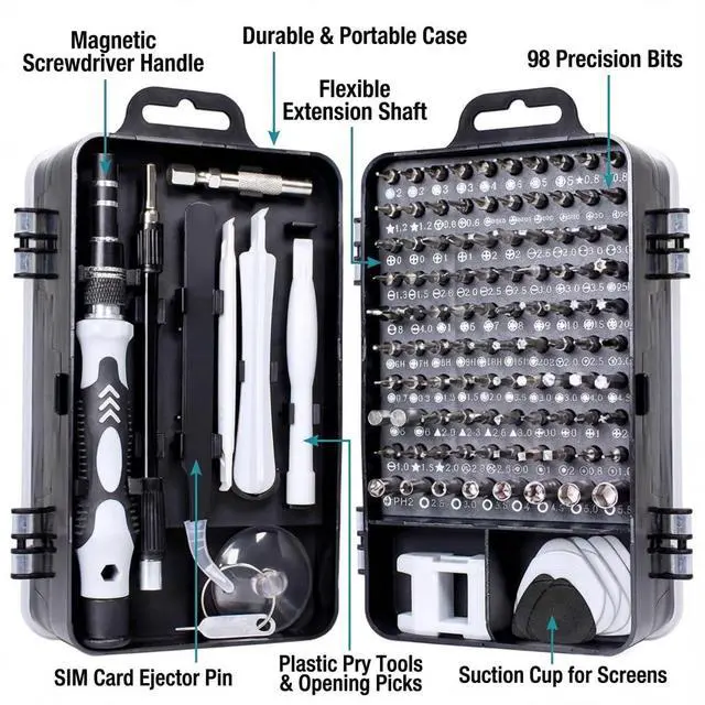 Alt view image 2 of 6 - 115-in-1 Precision Screwdriver Set, Professional Magnetic Electronics Repair Tool Kit with 98 S2 Steel Bits, Mini Screwdriver Kit for Laptop, Computer, Gaming Consoles, Watch & Glasses Repair