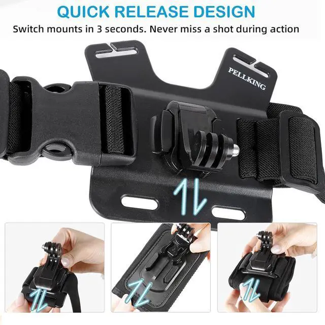 Alt view image 2 of 7 - Accessories Kit for Insta360 One X5/X4/X4 Air/X3/X2, One R, X and GoPro Hero 9,New Quick Release Head Strap Mount + Chest Mount Harness + Backpack Strap Clip + 360°Rotating Wrist Strap