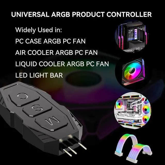 Alt view image 2 of 7 - ARGB Controller Kit with 17 Key Remote Control, Mini RGB PC Fans Controller Kit - Multiple Lighting Modes Control for RGB Case Fans, ARGB Splitter, PC LED Strip, Air Cooler (SATA Power)
