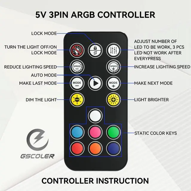 Alt view image 3 of 7 - ARGB Controller Kit with 17 Key Remote Control, Mini RGB PC Fans Controller Kit - Multiple Lighting Modes Control for RGB Case Fans, ARGB Splitter, PC LED Strip, Air Cooler (SATA Power)