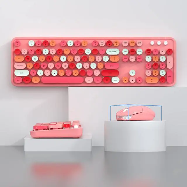 Alt view image 7 of 7 - Wireless Keyboard and Mouse Combo, Pink 104 Keys Full-Sized 2.4 GHz Round Keycap Colorful Keyboards, USB Receiver Plug and Play, for Windows, Mac, PC, Laptop, Desktop