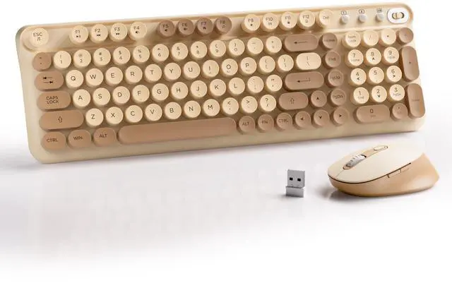 Main image of Wireless Keyboard and Mouse Combo, Full-Size 2.4G Set with Number Pad, Long Battery Life, Plug Play for Office and Student Use (Milk Tea)
