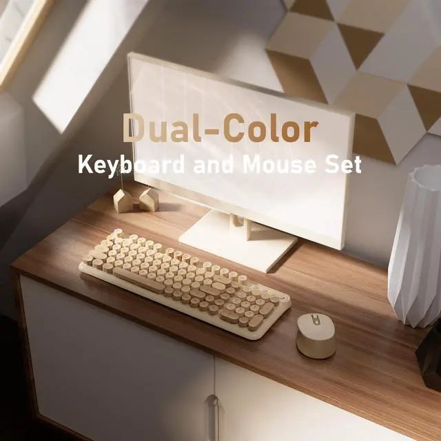 Alt view image 2 of 6 - Wireless Keyboard and Mouse Combo, Full-Size 2.4G Set with Number Pad, Long Battery Life, Plug Play for Office and Student Use (Milk Tea)