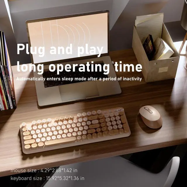 Alt view image 3 of 6 - Wireless Keyboard and Mouse Combo, Full-Size 2.4G Set with Number Pad, Long Battery Life, Plug Play for Office and Student Use (Milk Tea)