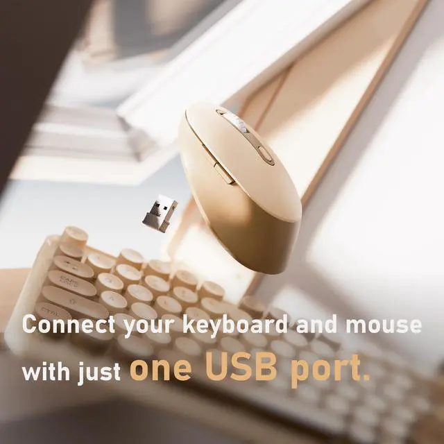 Alt view image 4 of 6 - Wireless Keyboard and Mouse Combo, Full-Size 2.4G Set with Number Pad, Long Battery Life, Plug Play for Office and Student Use (Milk Tea)