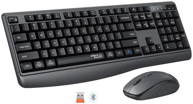 Main image of Wireless Keyboard and Mouse Combo, 2.4G/Bluetooth Silent Full-Size Cordless Keyboard Mouse Combo, 3800 DPI Optical Mouse, Wrist Rest, Portable Keyboard Mouse Set for Mac, Windows, PC