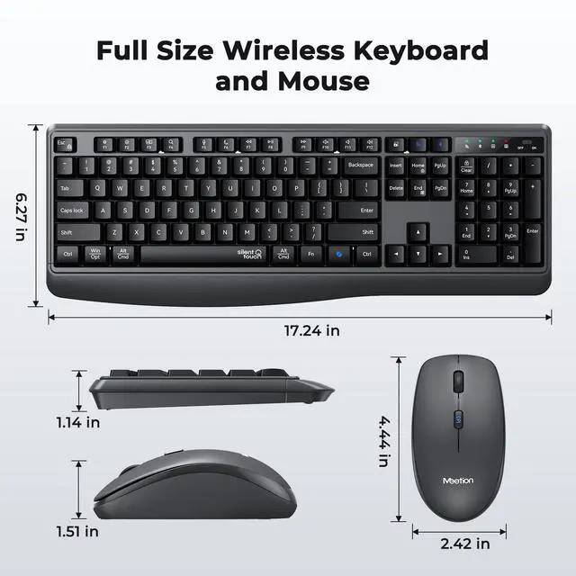 Alt view image 5 of 6 - Wireless Keyboard and Mouse Combo, 2.4G/Bluetooth Silent Full-Size Cordless Keyboard Mouse Combo, 3800 DPI Optical Mouse, Wrist Rest, Portable Keyboard Mouse Set for Mac, Windows, PC
