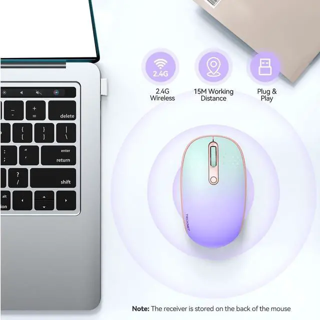 Alt view image 2 of 7 - Wireless Mouse, 2.4G Quiet Computer Mouse with USB Receiver, 4 Buttons Portable Cordless Mice for Chromebook, Laptop, PC, Mac, 800/1200/1600 DPI