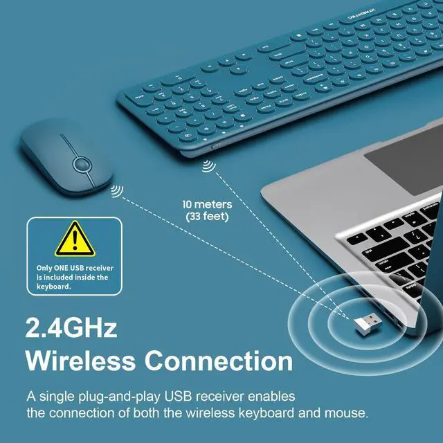 Alt view image 2 of 7 - 2.4GHz Full Size XTREMTEC Wireless Keyboard and Mouse Combo,Ultra Slim Silent Cute Aesthetic Retro Round Keycap Keyboard,Cordless Quiet Blue Keyboard and Mouse Wireless for Windows,Mac OS (Blue)