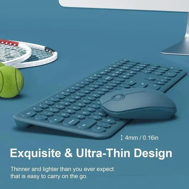 Alt view image 5 of 7 - 2.4GHz Full Size XTREMTEC Wireless Keyboard and Mouse Combo,Ultra Slim Silent Cute Aesthetic Retro Round Keycap Keyboard,Cordless Quiet Blue Keyboard and Mouse Wireless for Windows,Mac OS (Blue)