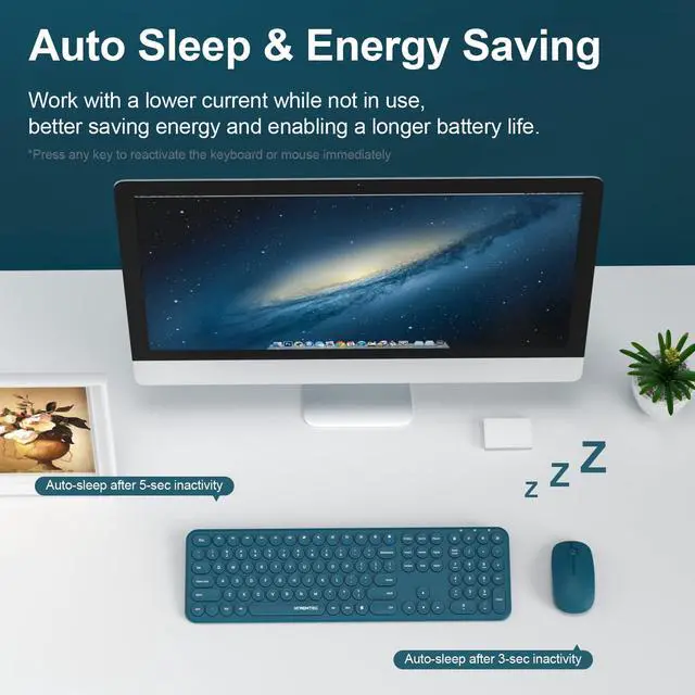 Alt view image 6 of 7 - 2.4GHz Full Size XTREMTEC Wireless Keyboard and Mouse Combo,Ultra Slim Silent Cute Aesthetic Retro Round Keycap Keyboard,Cordless Quiet Blue Keyboard and Mouse Wireless for Windows,Mac OS (Blue)