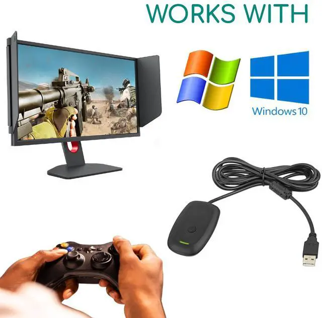 Alt view image 2 of 7 - Wireless USB Gaming Receiver Adapter Compatible with Microsoft Xbox 360 Controller Bluetooth Receiver Adapter for for Xbox 360 Controller Desktop PC Laptop Gaming
