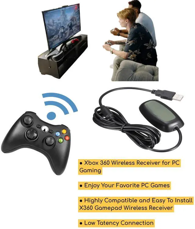 Alt view image 3 of 7 - Wireless USB Gaming Receiver Adapter Compatible with Microsoft Xbox 360 Controller Bluetooth Receiver Adapter for for Xbox 360 Controller Desktop PC Laptop Gaming