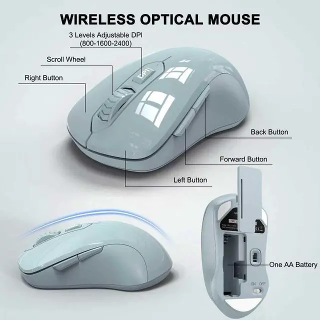 Alt view image 3 of 7 - Wireless Keyboard and Mouse Combo, ULSOU 2.4G Full-Sized Ergonomic Computer Keyboard with Wrist Rest and 3 Level DPI Adjustable Wireless Mouse for Windows, Mac OS Desktop/Laptop/PC(Grey)