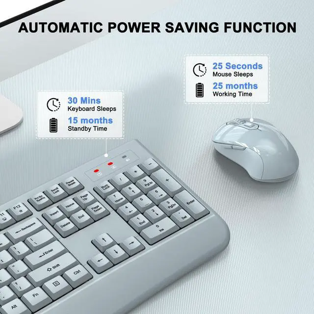 Alt view image 5 of 7 - Wireless Keyboard and Mouse Combo, ULSOU 2.4G Full-Sized Ergonomic Computer Keyboard with Wrist Rest and 3 Level DPI Adjustable Wireless Mouse for Windows, Mac OS Desktop/Laptop/PC(Grey)