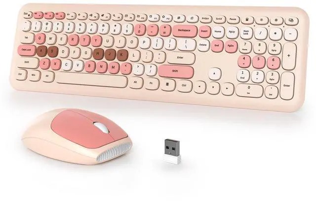 Main image of Typewriter Wireless Keyboard and Mouse Combo,2.4G Office 104 Keys Full Size Retro Punk Keyboard,Cute Milk Tea Silent with Round Keycaps for Laptop PC Desktops (Milk Tea Mix)