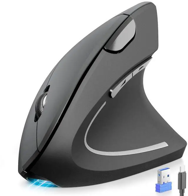Main image of Ergonomic Mouse, Rechargeable 2.4G+Bluetooth Vertical Mice 6 DPI Adjustable, Wireless Optical Carpal Tunnel Mouse Right Hand, Multi Device for Laptop, PC, Computer, MacBook, iPad - Grey