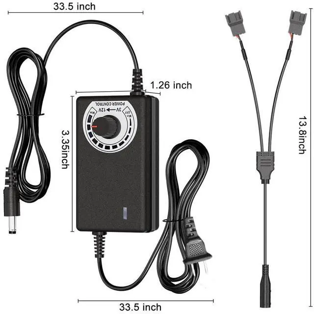 Alt view image 6 of 6 - 12V PWM PC Fan Hub with Splitters, Compatible with 2PCS 3-Pin 4-Pin Computer Cooling Fans, Fan Speed Controller with 2 Way Fan Splitters, 100-240V AC to 3-12V 2A DC, Max 24W Output