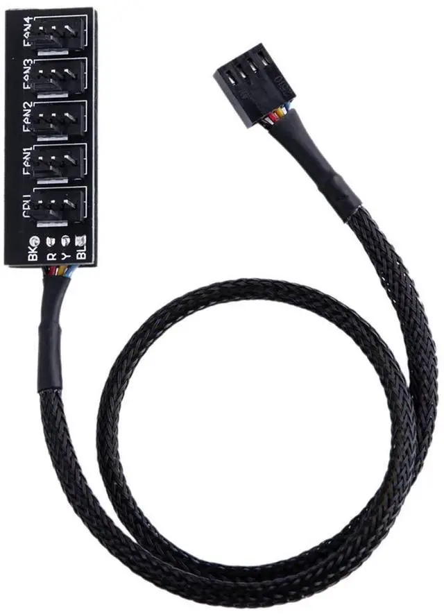 Main image of 4 Pin PWM Fan Hub, PC Internal Fan Power Supply Extension Cable (13-Inch, 24AWG), 4 Pin & 3 Pin CPU Cooler Cooling Fan 1 to 5 Splitter 5 Way Adapter